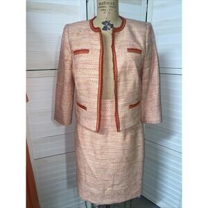ANTONIO MELANI 2 Pc Orange Pink Tweed Skirt Suit Set Crop Blazer Sz Med Career